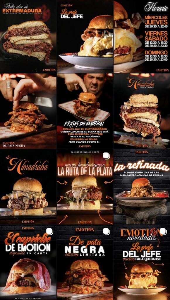 Feed de Instagram de Emotion Burger después de la gestión